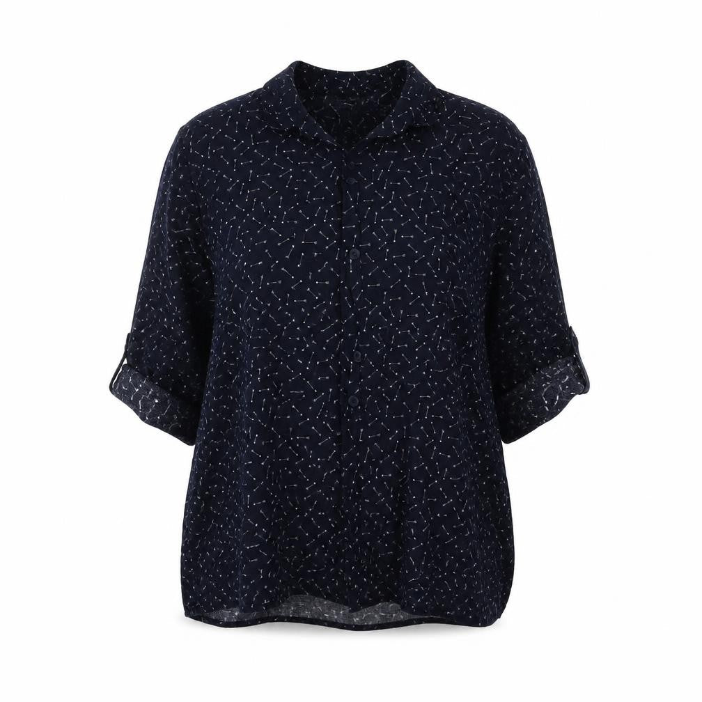 Mango Womens Blue Geometric Viscose Basic Button-Up Size S Collared