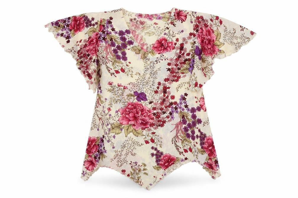 Saloos Womens Multicoloured Floral Polyester Basic Blouse Size L V-Neck - Size L/XL