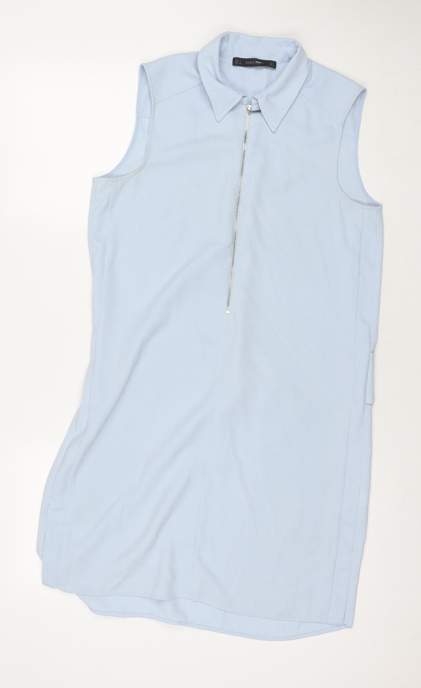 Zara Womens Blue Polyester A-Line Size S Collared Zip