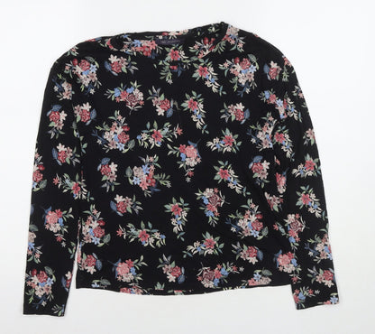 Marks & Spencer Womens Black Floral Viscose Basic Blouse Size 8 Round Neck