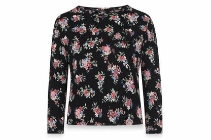 Marks & Spencer Womens Black Floral Viscose Basic Blouse Size 8 Round Neck