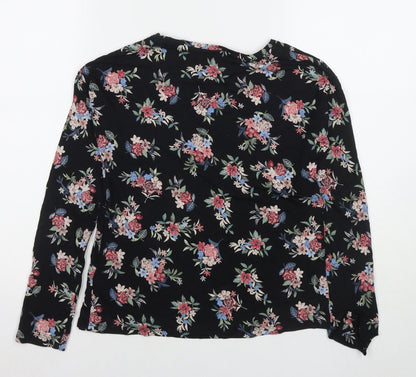 Marks & Spencer Womens Black Floral Viscose Basic Blouse Size 8 Round Neck