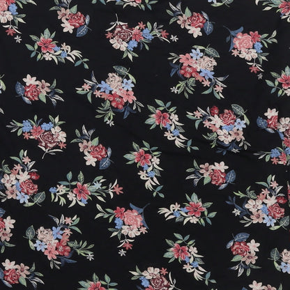 Marks & Spencer Womens Black Floral Viscose Basic Blouse Size 8 Round Neck