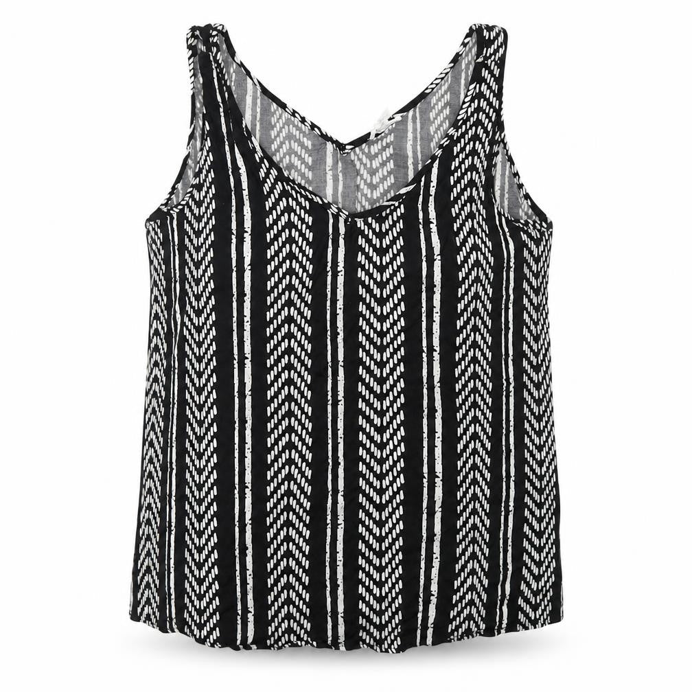 Tribal Womens Black Geometric Viscose Basic Tank Size M V-Neck