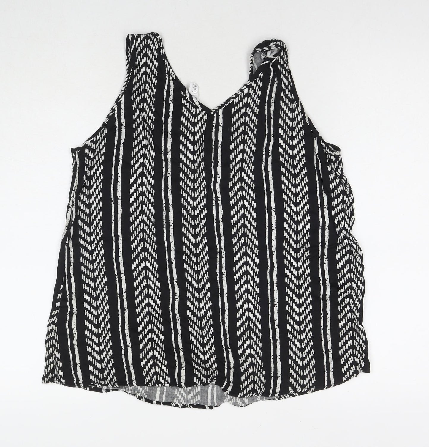 Tribal Womens Black Geometric Viscose Basic Tank Size M V-Neck