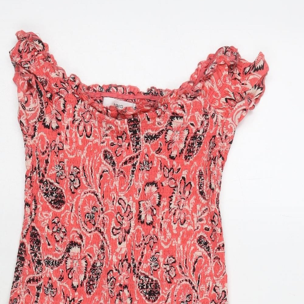 Mango Womens Pink Paisley Polyester Mini Size S Square Neck Pullover