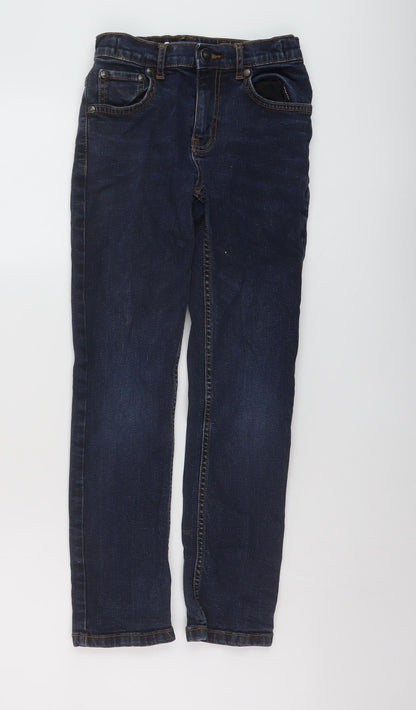 Additional front view of Tu boys’ blue cotton straight jeans, size 9, months regular button