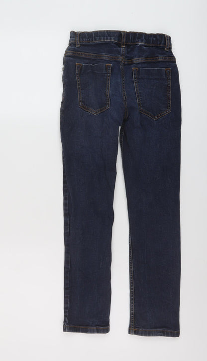 Back view of Tu boys’ blue cotton straight jeans, size 9, months regular button