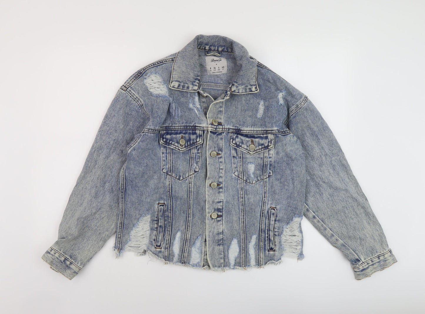 Denim & Co. Womens Blue Jacket Size 8 Button