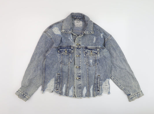 Denim & Co. Womens Blue Jacket Size 8 Button