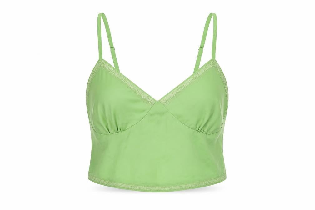 Stradivarius Womens Green Polyester Cropped Tank Size M Sweetheart