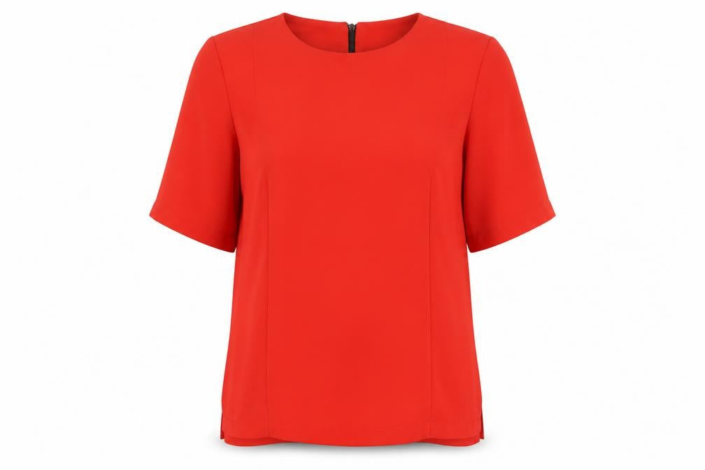Topshop Womens Red Polyester Basic T-Shirt Size 12 Round Neck