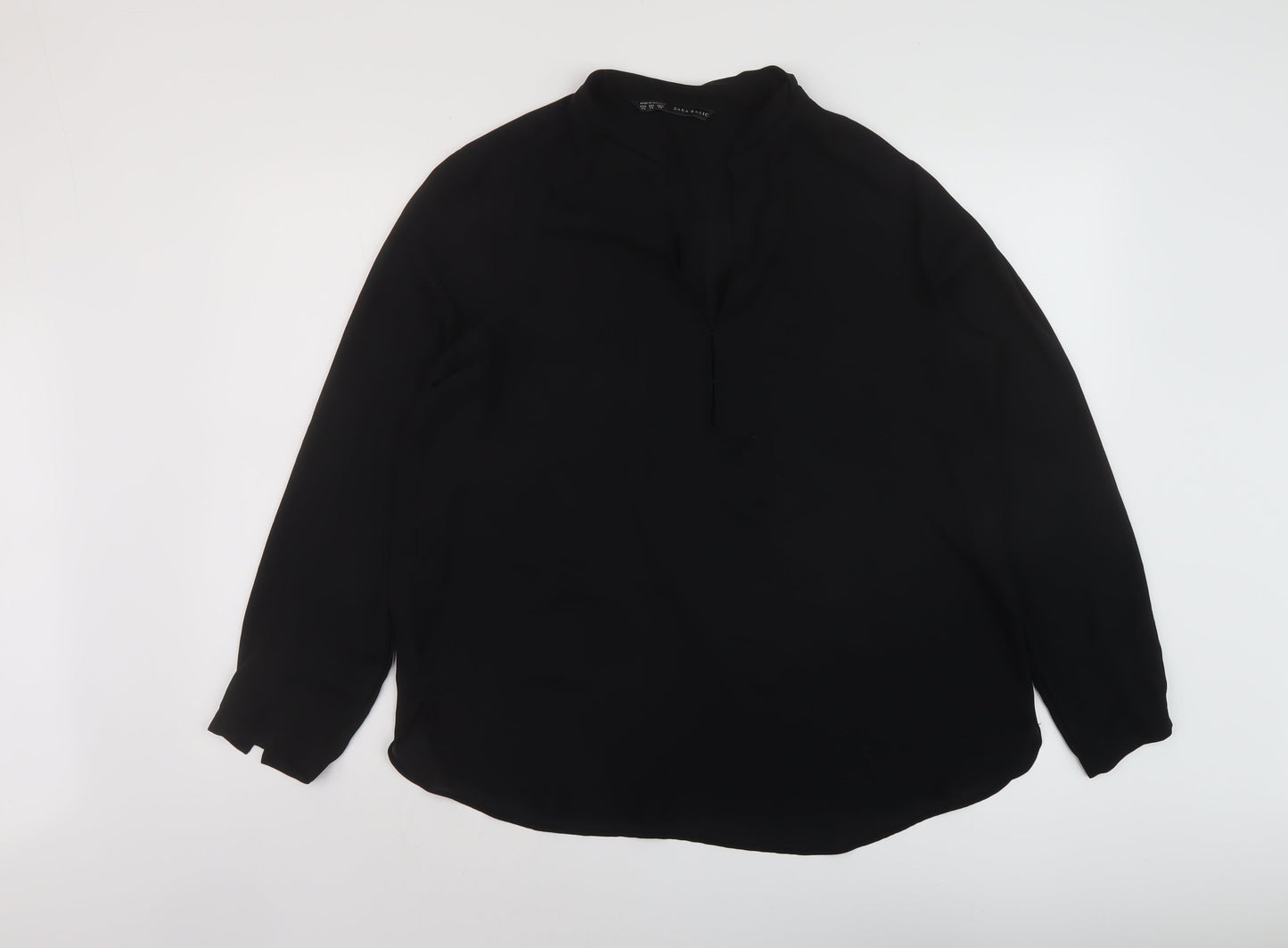 Zara Womens Black Polyester Basic Blouse Size XL V-Neck