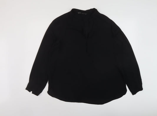 Zara Womens Black Polyester Basic Blouse Size XL V-Neck