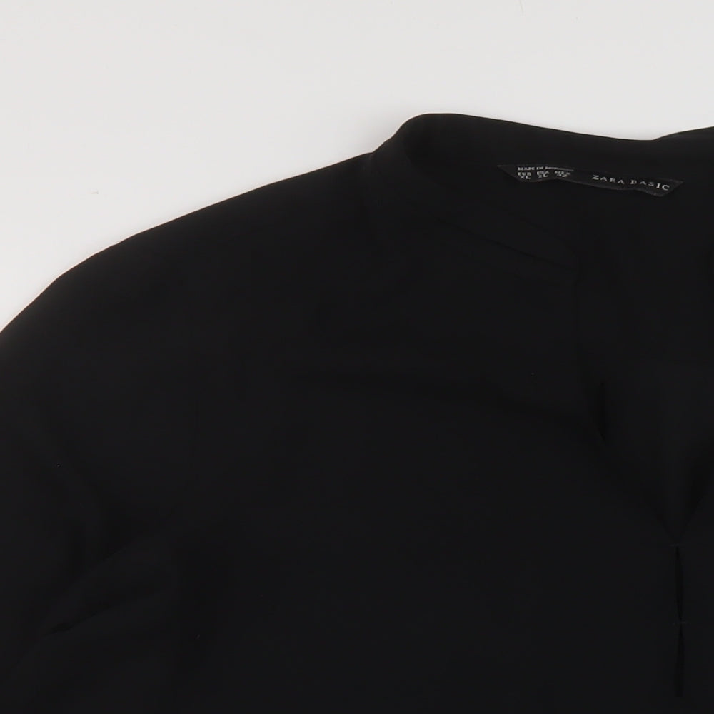 Zara Womens Black Polyester Basic Blouse Size XL V-Neck