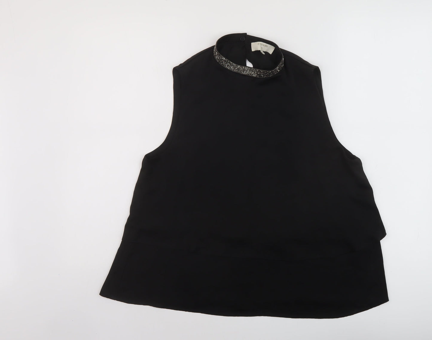 Cream Womens Black Polyester Basic Tank Size 10 Mock Neck
