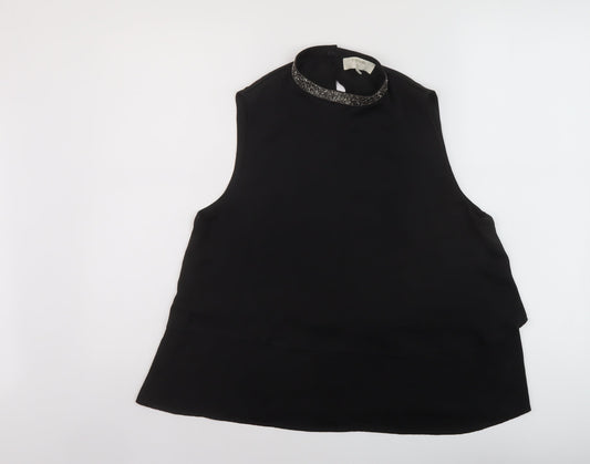 Cream Womens Black Polyester Basic Tank Size 10 Mock Neck