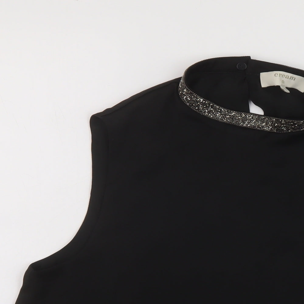 Cream Womens Black Polyester Basic Tank Size 10 Mock Neck