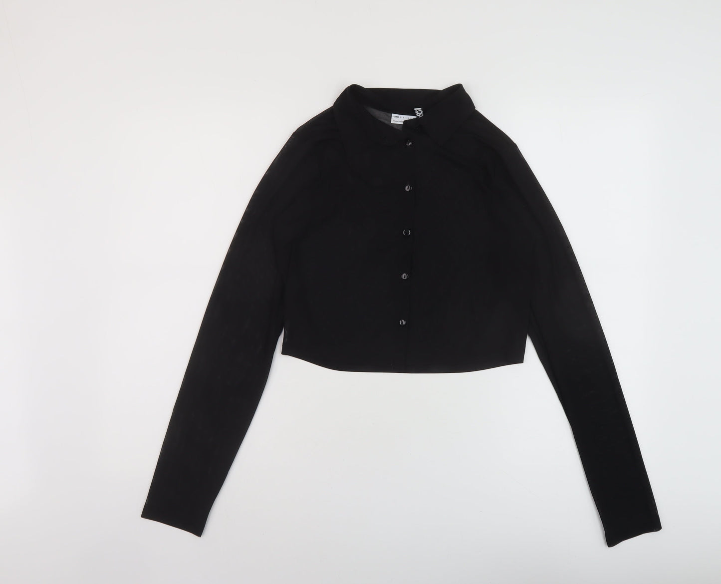 ASOS Womens Black Polyester Cropped Button-Up Size 10 Collared