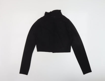 Back view of ASOS women’s black polyester cropped button-up, size UK 10, collared