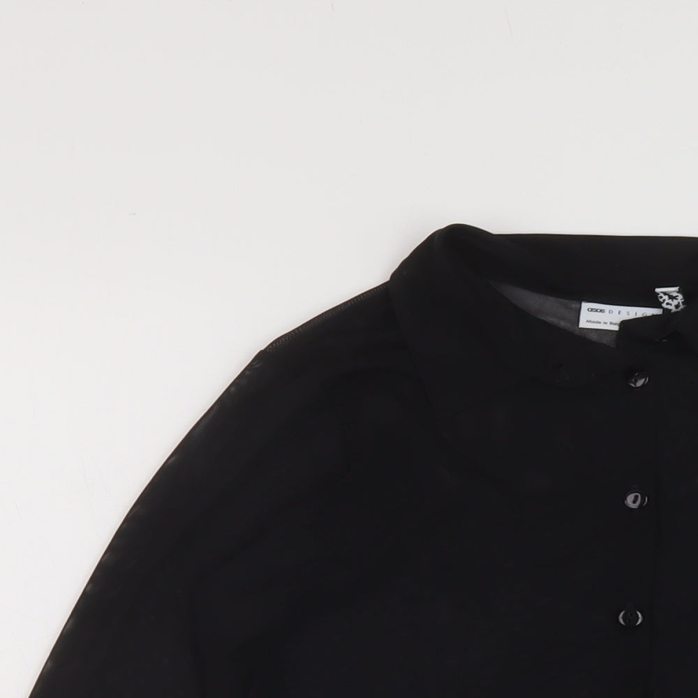 ASOS Womens Black Polyester Cropped Button-Up Size 10 Collared