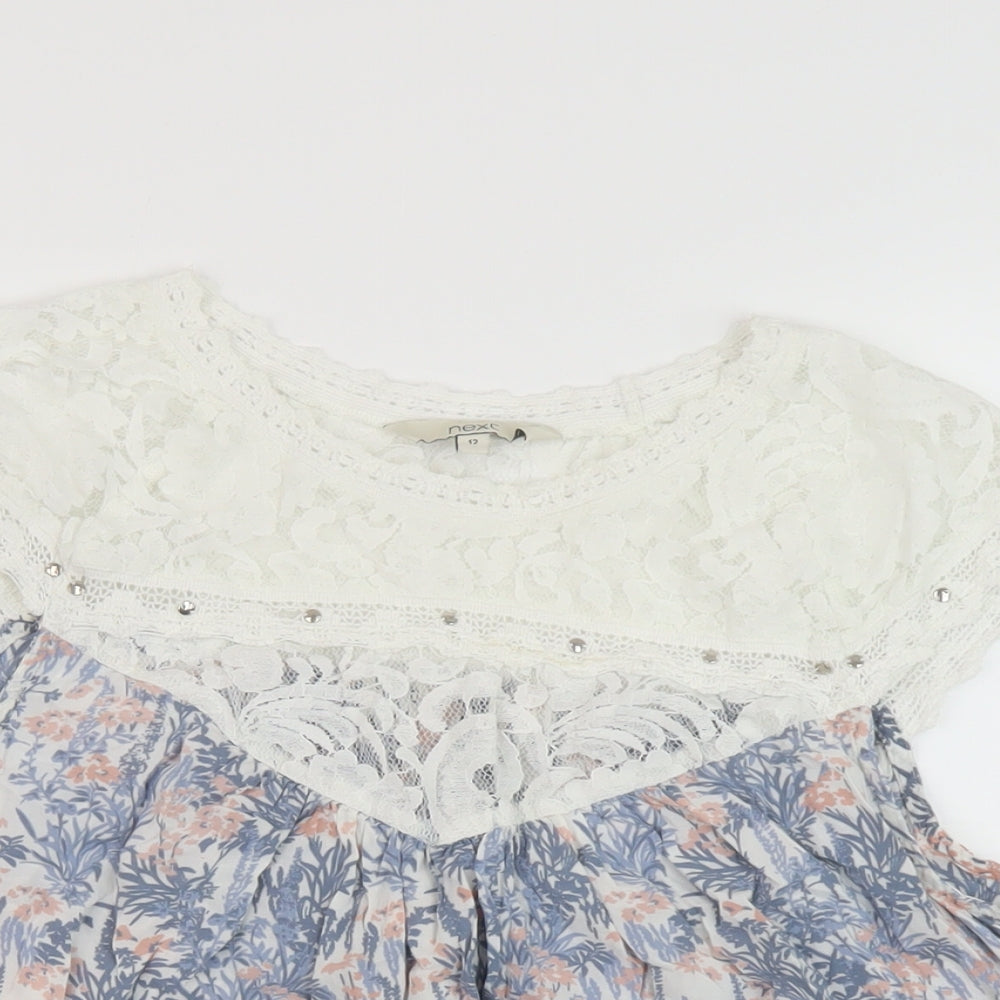 NEXT Womens Multicoloured Floral Modal Basic T-Shirt Size 12 Round Neck
