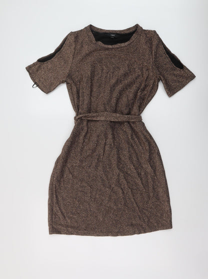 Next Womens Gold Viscose A-Line Size 12 Round Neck Pullover