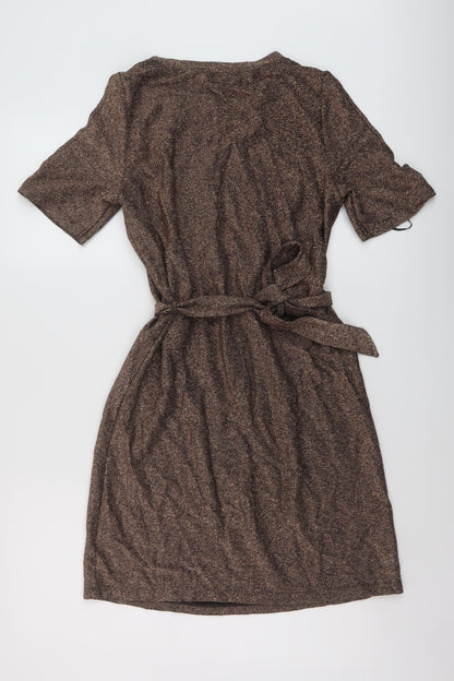 Next Womens Gold Viscose A-Line Size 12 Round Neck Pullover