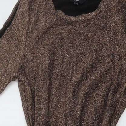 Next Womens Gold Viscose A-Line Size 12 Round Neck Pullover