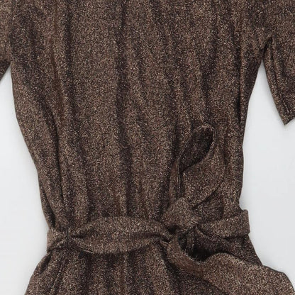 Next Womens Gold Viscose A-Line Size 12 Round Neck Pullover
