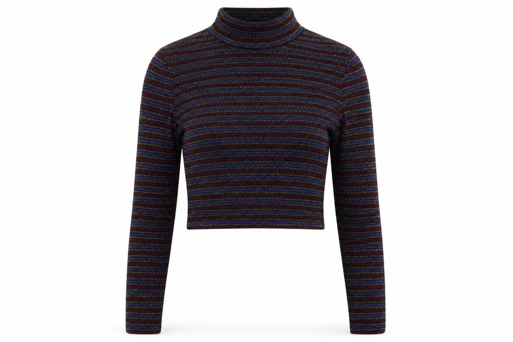Glamorous Womens Multicoloured Striped Polyester Cropped Blouse Size S Mock Neck