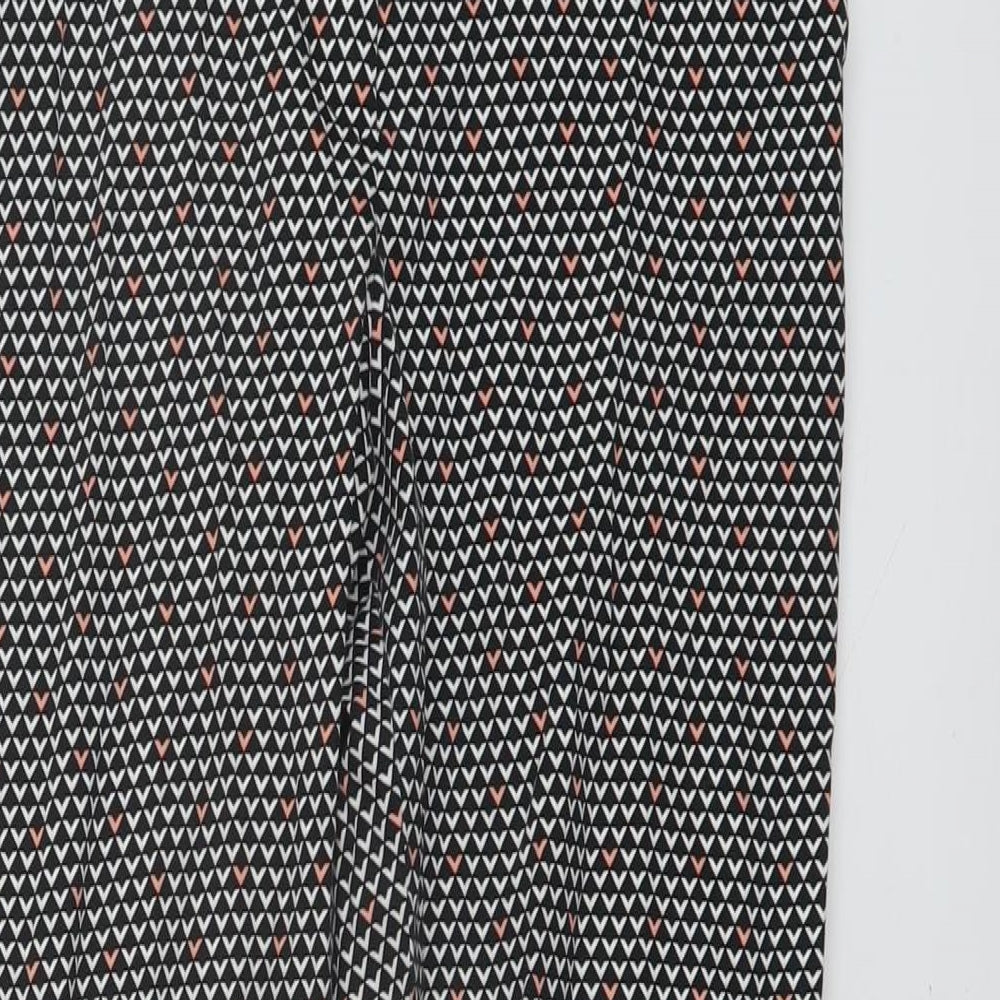 Marks and Spencer Womens Black Geometric Cotton Trousers Size 8 L25 in Regular Hook & Eye