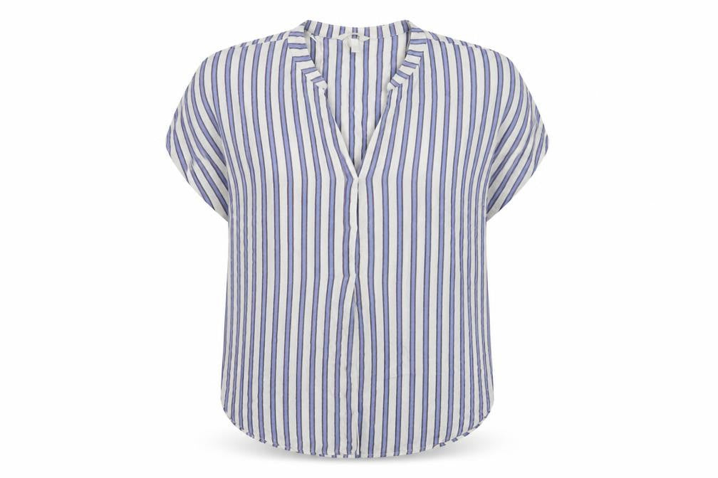 H&M Womens Blue Striped Viscose Basic Blouse Size L V-Neck