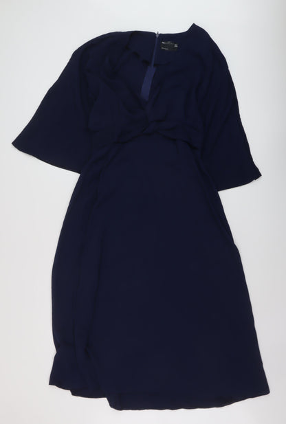 Additional front view of ASOS women’s blue polyester a-line, size UK 10, v-neck zip