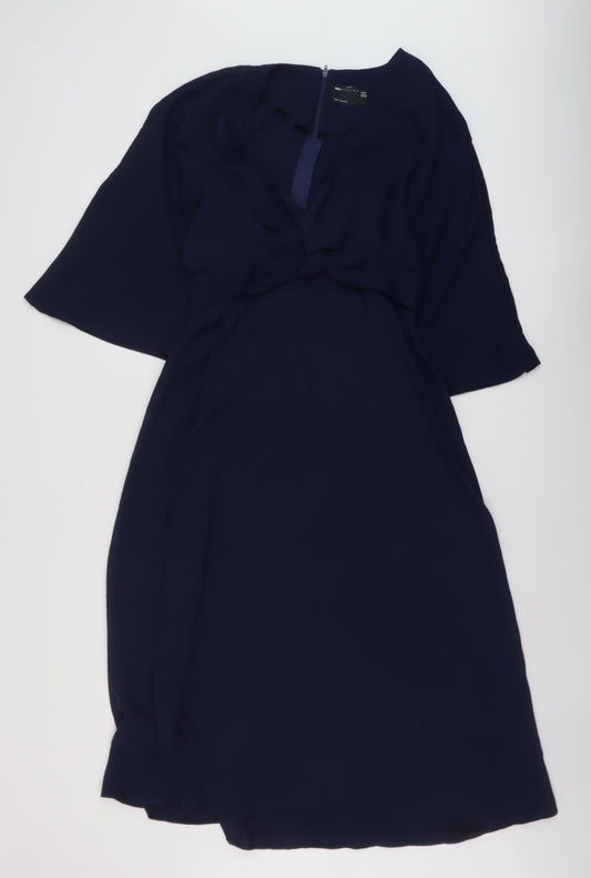 ASOS Womens Blue Polyester A-Line Size 10 V-Neck Zip