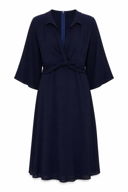 Front view of ASOS women’s blue polyester a-line, size UK 10, v-neck zip