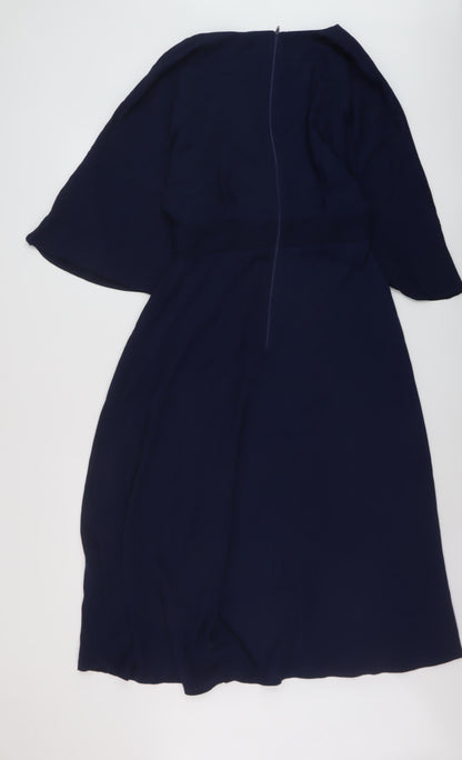 Back view of ASOS women’s blue polyester a-line, size UK 10, v-neck zip
