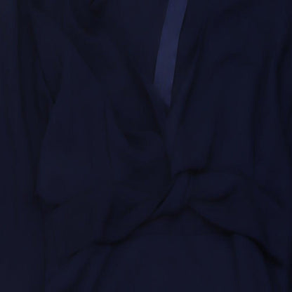 Close-up detail of ASOS women’s blue polyester a-line, size UK 10, v-neck zip