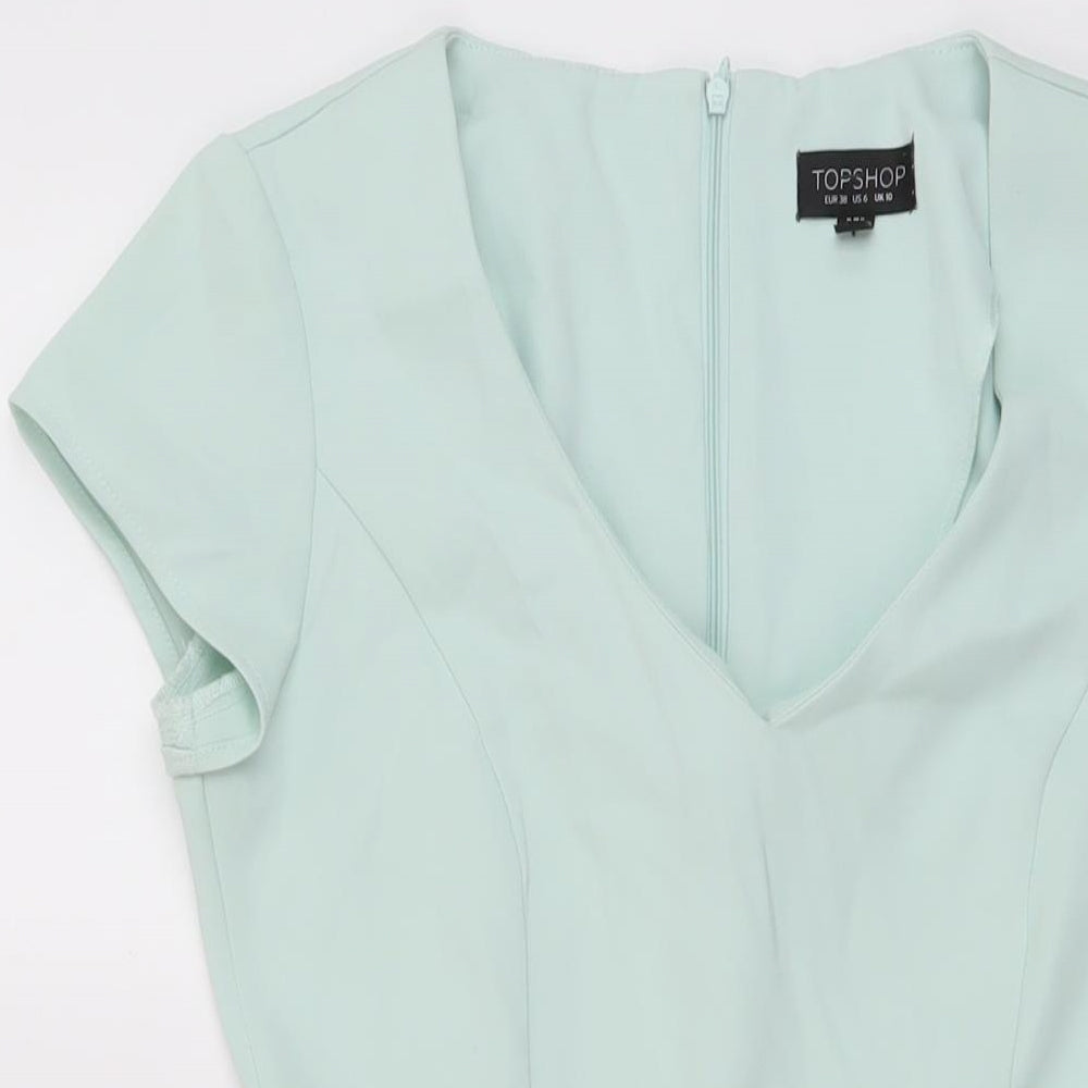 Topshop Womens Green Polyester Mini Size 10 V-Neck Zip