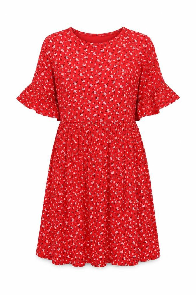 Boohoo Womens Red Floral Viscose A-Line Size 8 Collared Pullover