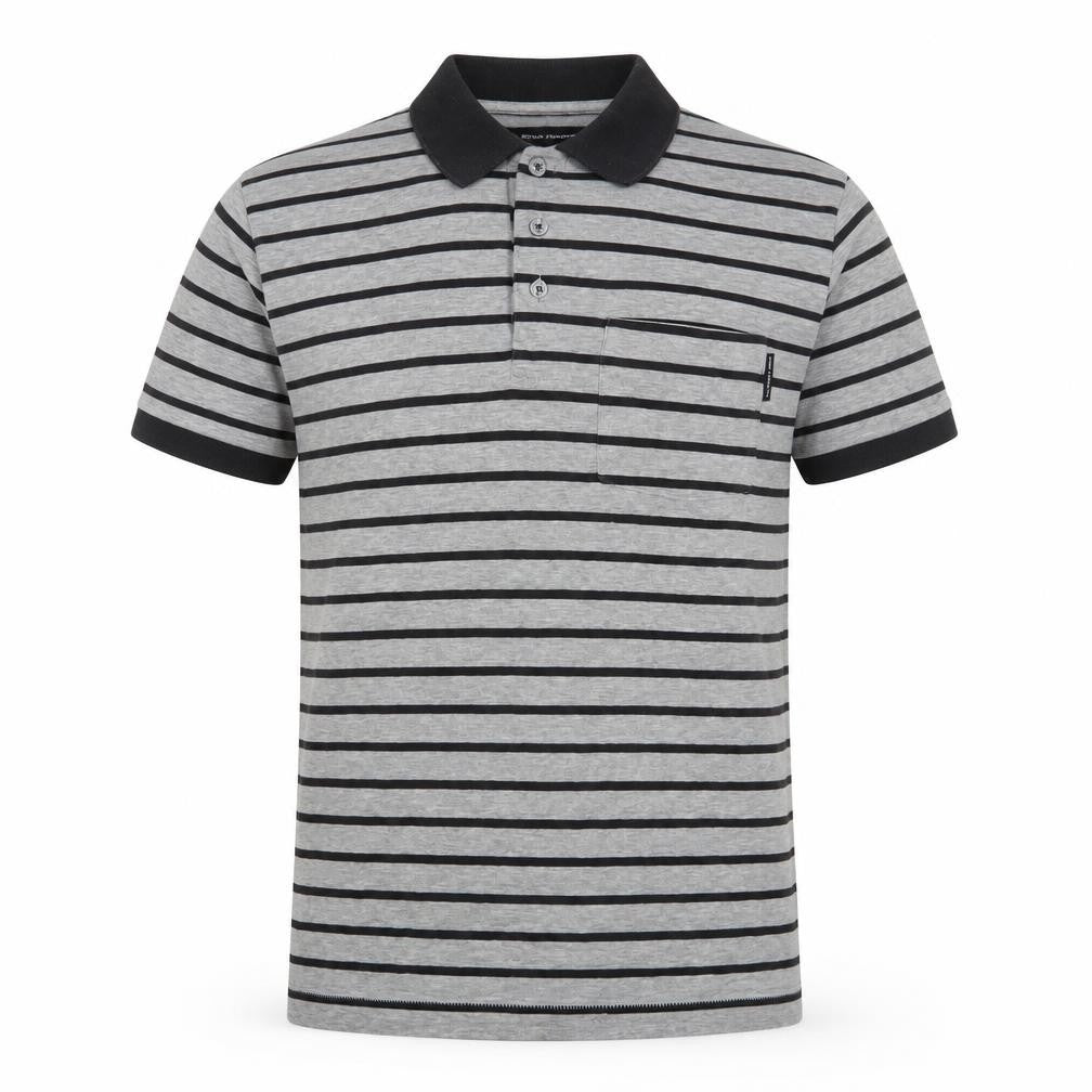 French Connection Mens Grey Striped Cotton Polo Size M Collared Button