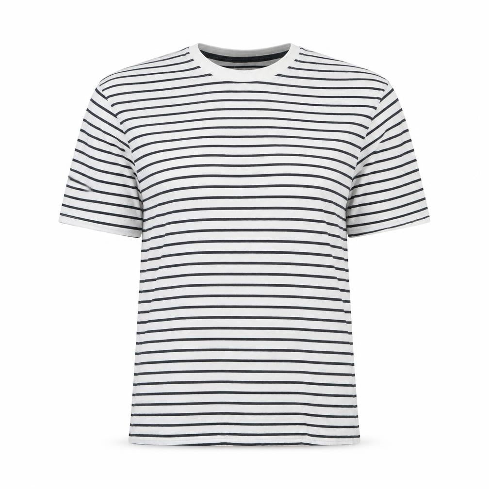 Marks & Spencer Womens White Striped Cotton Basic T-Shirt Size S Crew Neck
