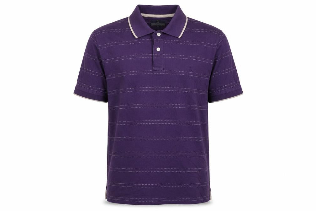 Lincoln Mens Purple Striped Cotton Polo Size XL Collared Button - Embroidered