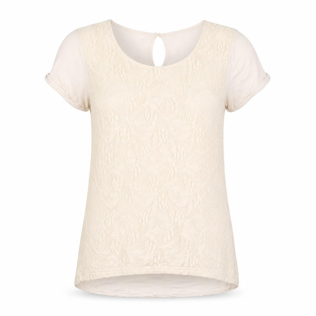 Warehouse Womens Beige Viscose Basic T-Shirt Size 10 Crew Neck - Embroidered
