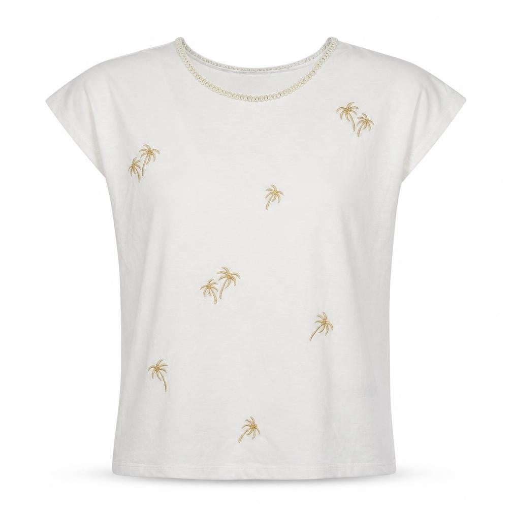 Bonmarché Womens White Polyester Basic T-Shirt Size 10 Crew Neck - Embroidered