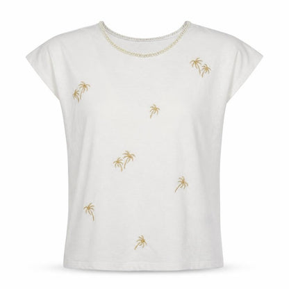 Bonmarché Womens White Polyester Basic T-Shirt Size 10 Crew Neck - Embroidered