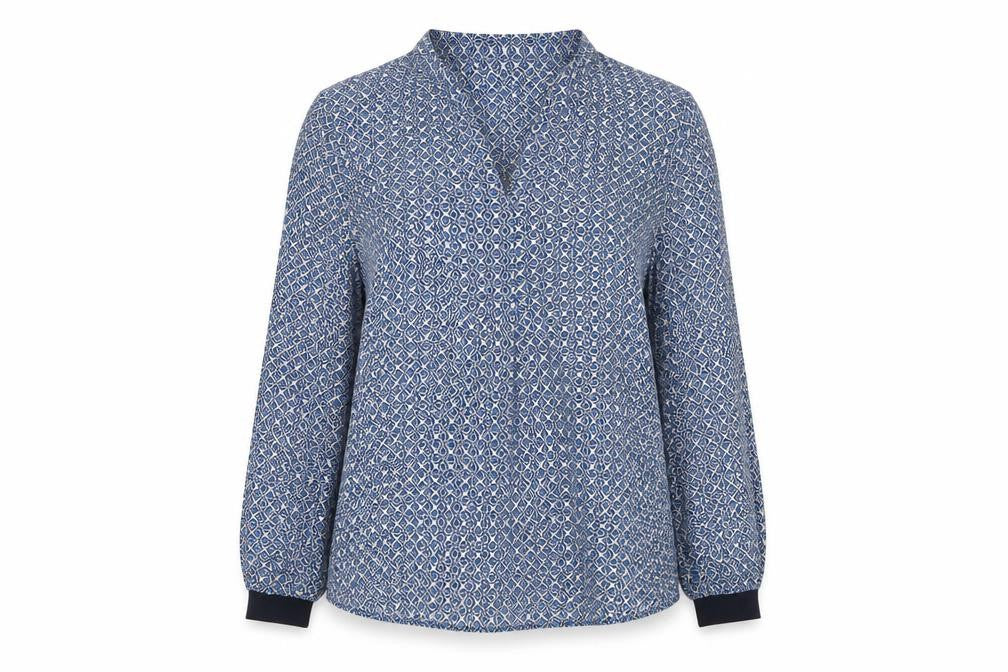 Part Two Womens Blue Geometric Viscose Basic Blouse Size 8 V-Neck