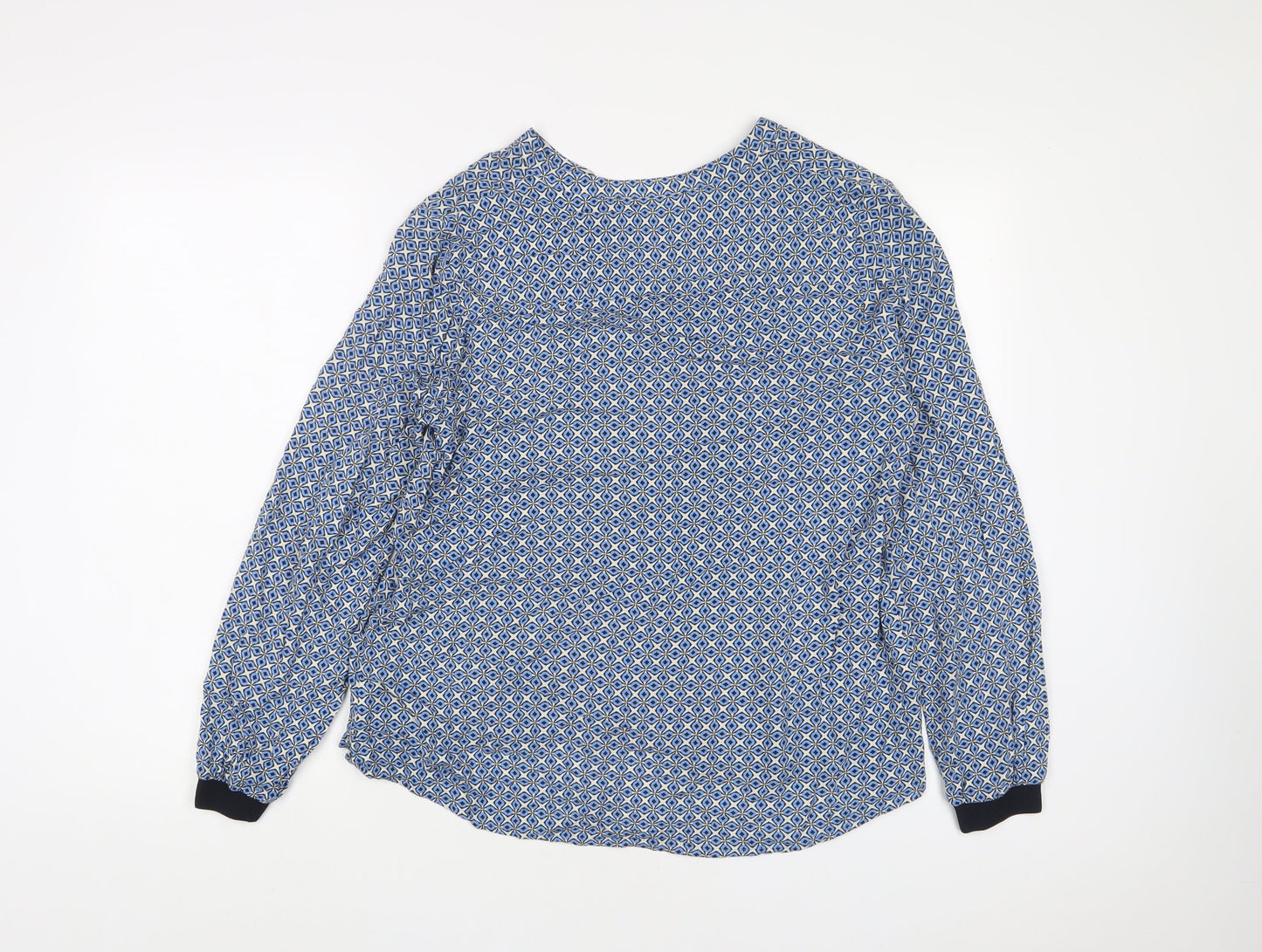 Part Two Womens Blue Geometric Viscose Basic Blouse Size 8 V-Neck