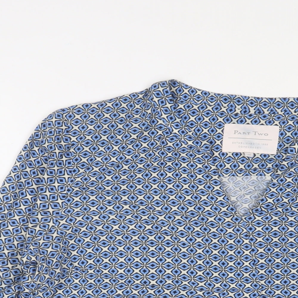 Part Two Womens Blue Geometric Viscose Basic Blouse Size 8 V-Neck