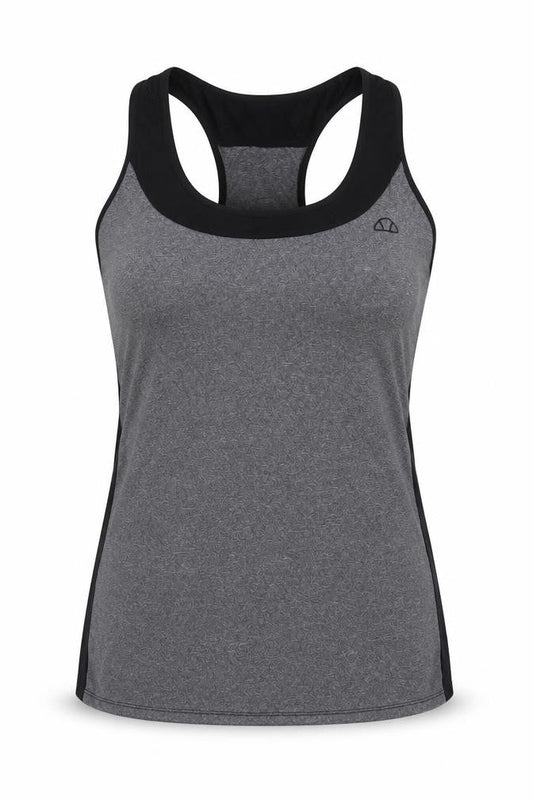 Front view of Ellesse women’s grey polyester basic t-shirt, size UK 14, scoop neck pullover - logo